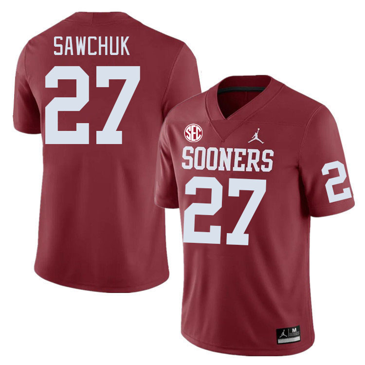 #27 Gavin Sawchuk Oklahoma Sooners 2024 SEC Conference College Football Jerseys-Crimson